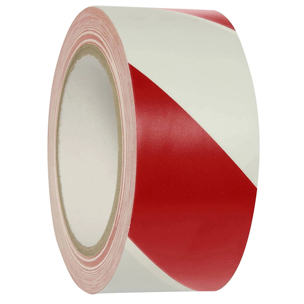 Trade Shop - Nastro Adesivo Ultra Resistente Segnaletico Cantiere Bianco Rosso 4,8cm X 20mt -