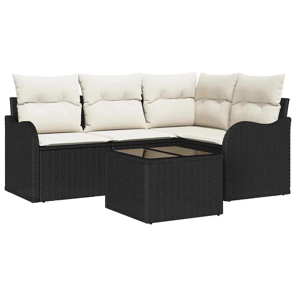 Set Divano da Giardino 5 pcs Nero polyrattan