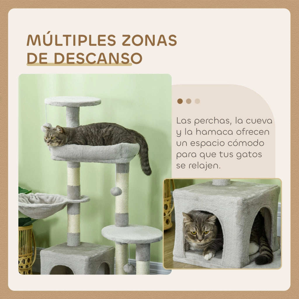 Albero tiragraffi per gatti con piattaforme e sisal ¨C zephmum ¨C grigio chiaro 104 cm
