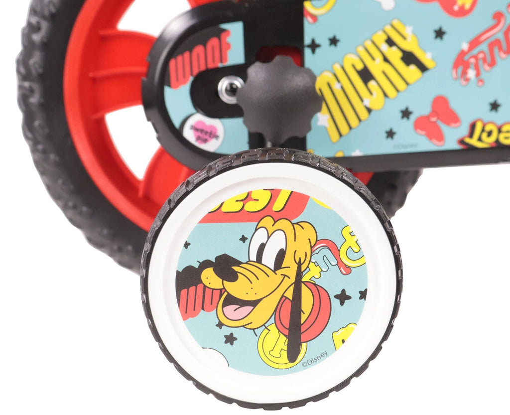Bicicletta per Bambini 12" Disney Mickey Mouse Freno Caliper e Stabilizzatori in Acciaio Hi-Ten Rosso