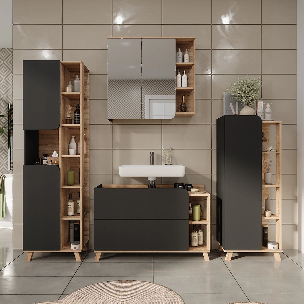 Vicco Mobiletto per lavabo Sonoma/antracite 100 x 65 cm con 2 cassetti