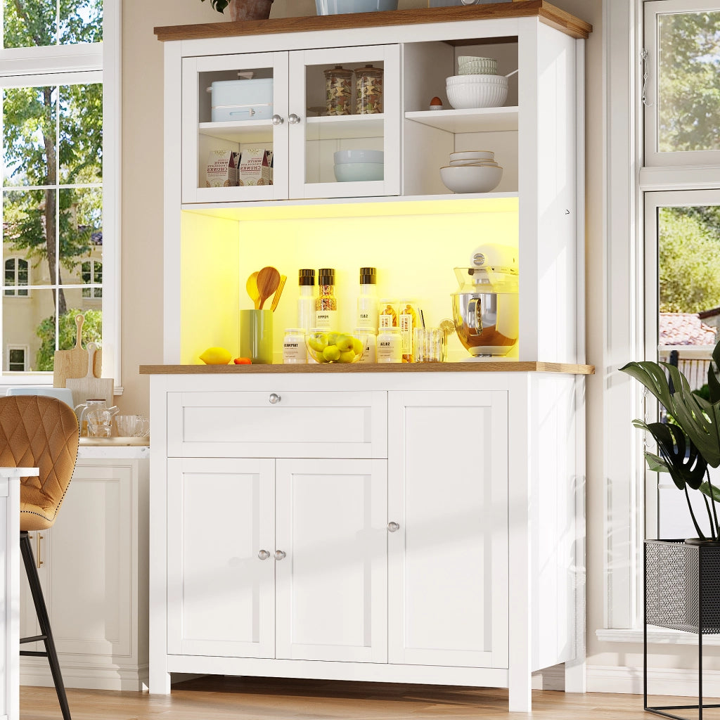 Libreria Buffet con LED ¨C MINIMAL ¨C Bianco, Ripiani Regolabili, 104x40x180