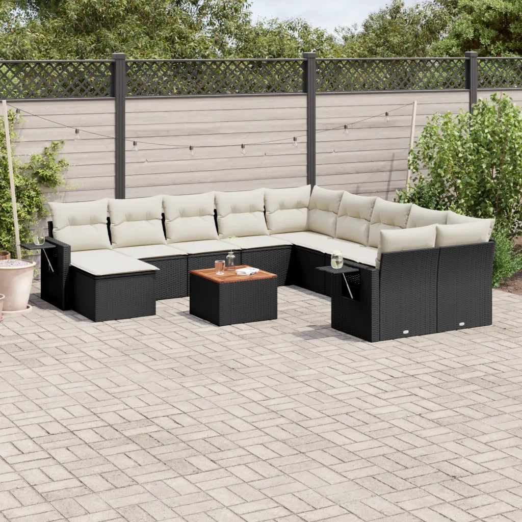 Set Divani da Giardino 12 pz con Cuscini Nero in Polyrattan 3257190