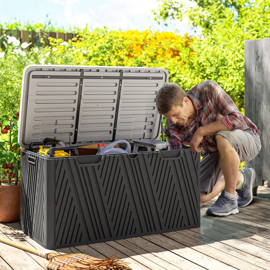 Panca Contenitore in HDPE con Maniglie e Leva a Gas ¨C zephmum ¨C 115x60x60 cm, Nero Grigio