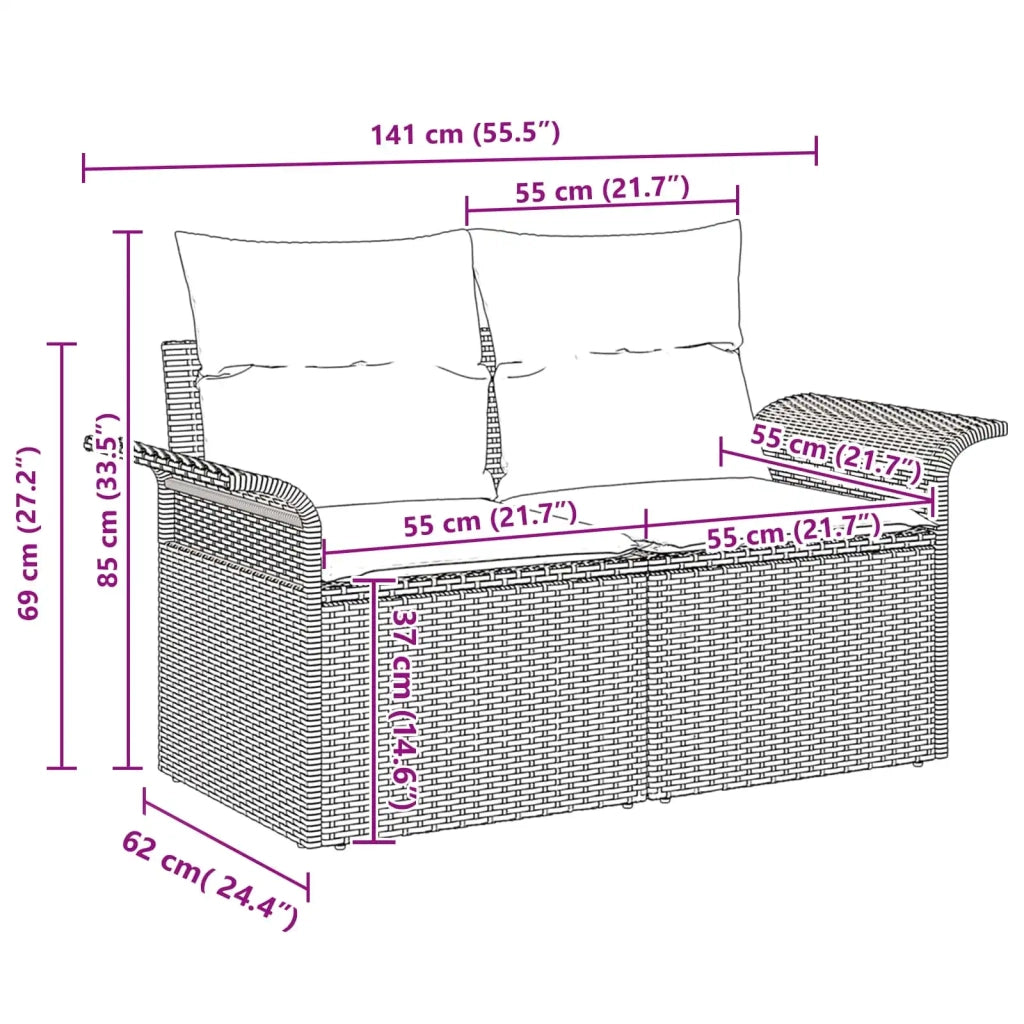 Set Divano da Giardino con cuscino 7 pcs Nero polyrattan 3347340