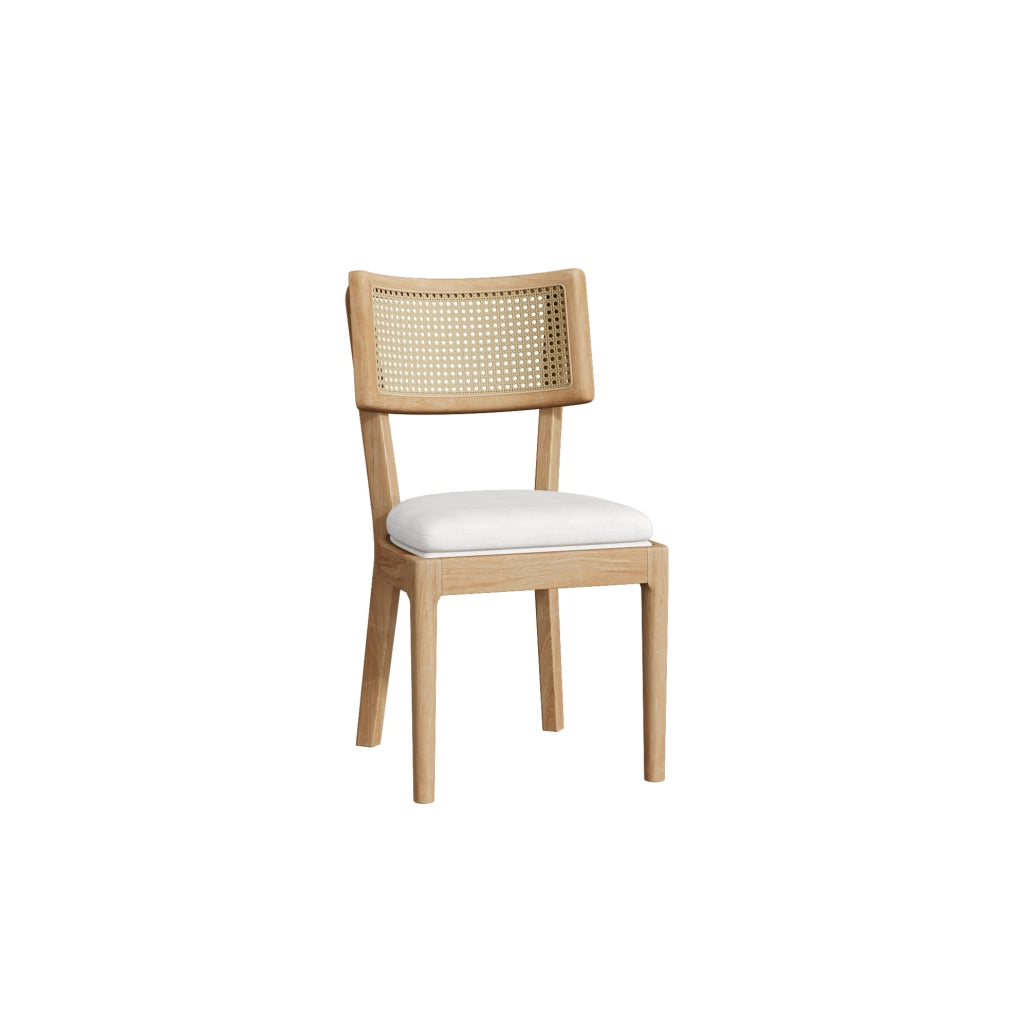 Set di 4 sedie da pranzo 50x58x88 cm con schienale in rattan e cuscini in lino; legno naturale