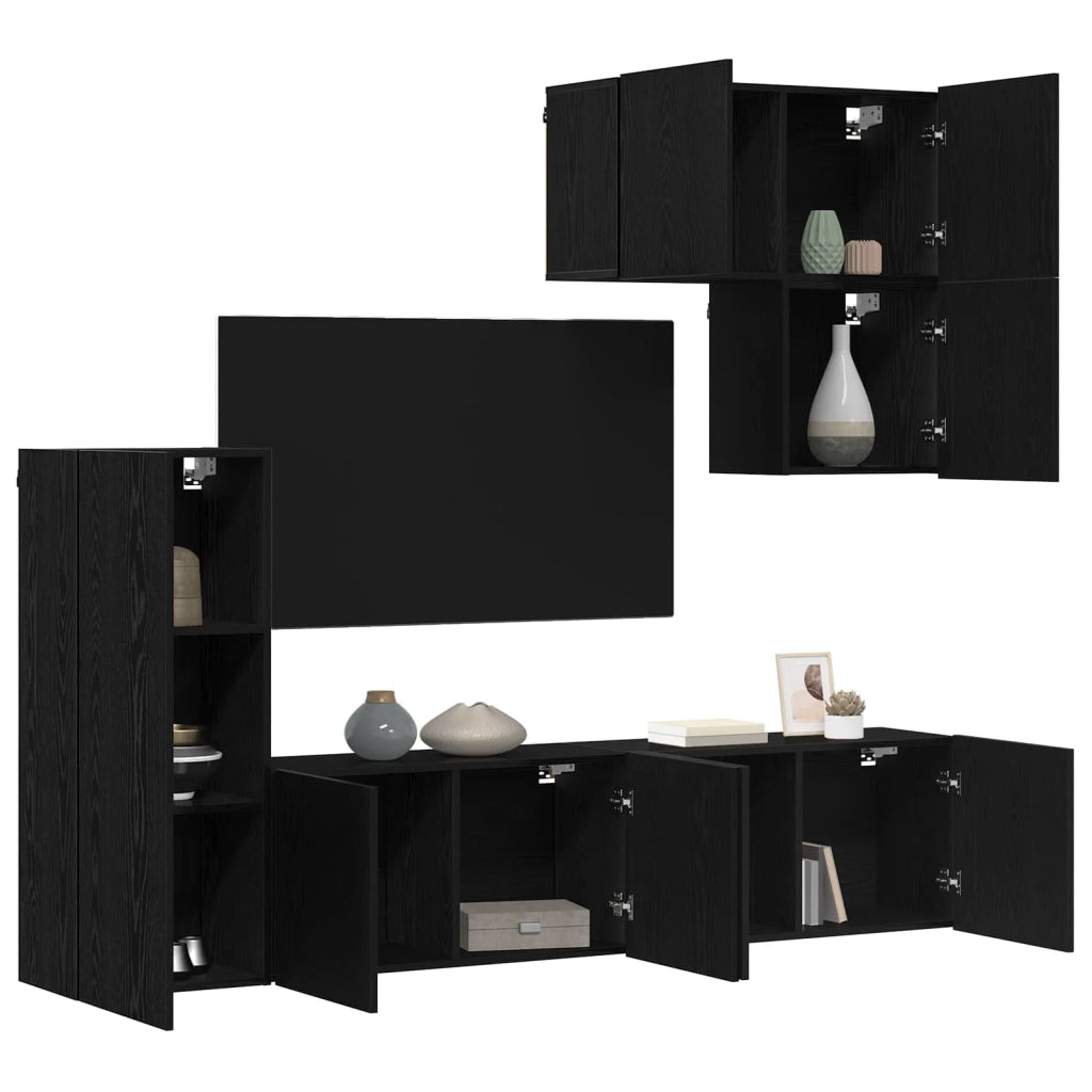 Unità TV da Parete 5 pz Rovere Nero Legno ingegnerizzato 3402769