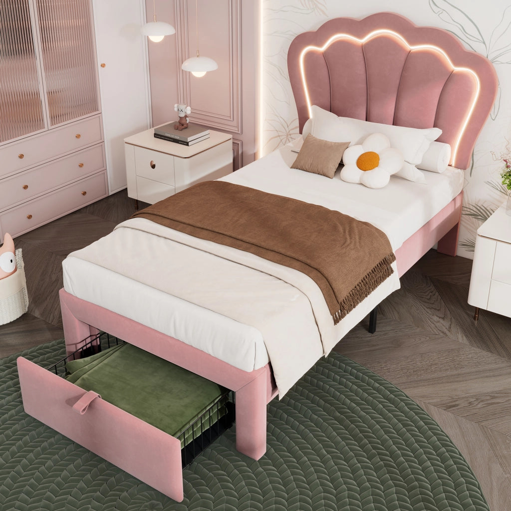 letto imbottito velluto rosa 90 x 200 cm