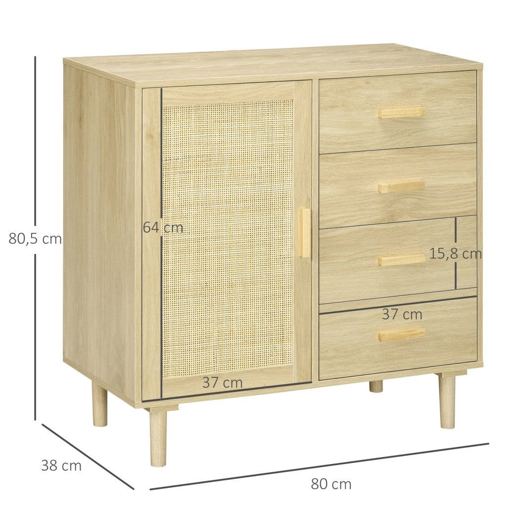 Buffet in rattan con ante e 4 cassetti ¨C Zephmum ¨C Effetto legno naturale 80x38x80.5 cm
