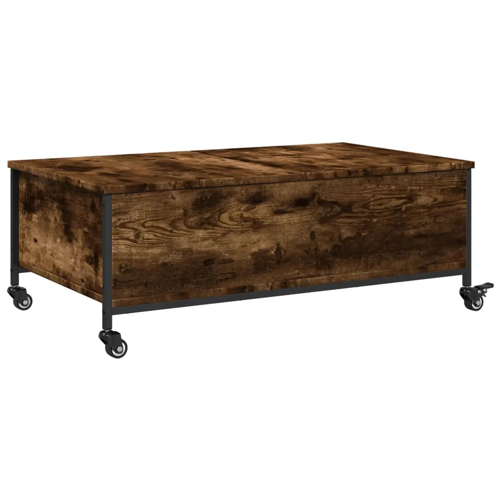 Tavolino con Ruote Rovere Fumo 91x55x34 cm in Legno Multistrato 842298