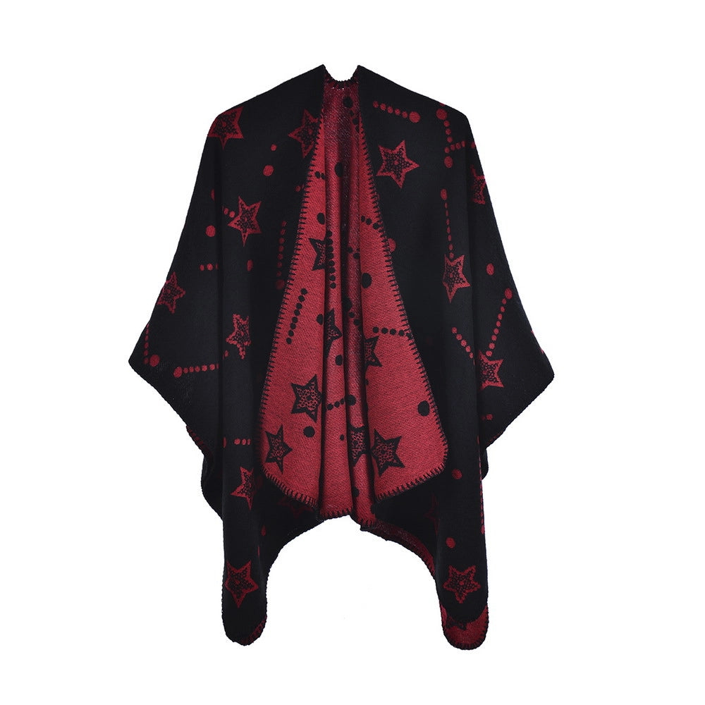 Sciarpa jacquard da donna, mantello alla moda con spacco, mantello