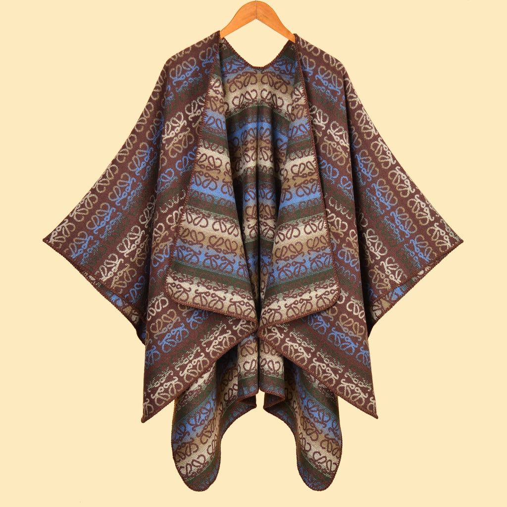 Sciarpa/poncho da donna in jacquard, calda e spaziosa.