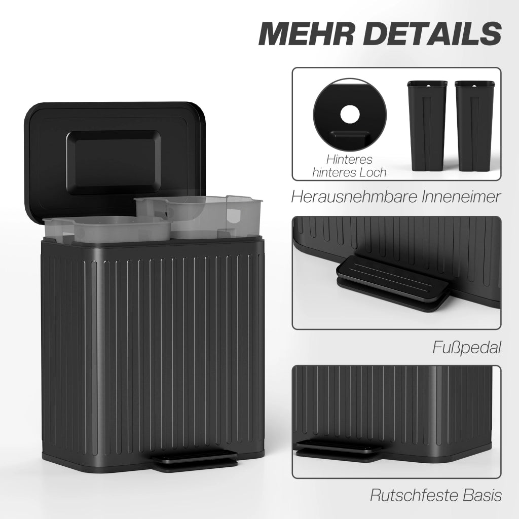 Cestino per la raccolta differenziata ¨C zephmum ¨C 2x20L, pedale, plastica e metallo, nero