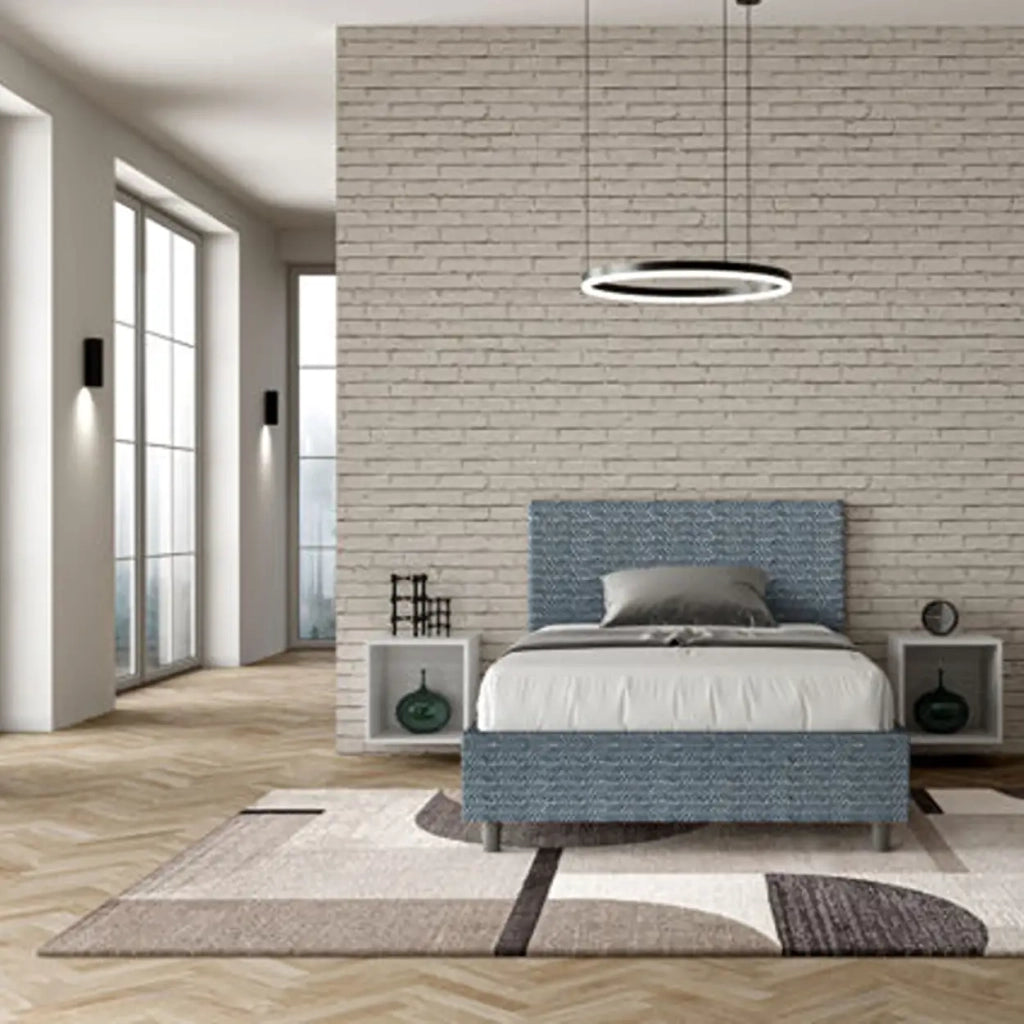 Letto una piazza e mezza contenitore imbottito 120x190 tessuto Aragona 8 blu Adele