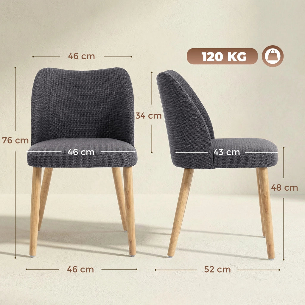 Set 2 Sedie da Pranzo ¨C Xylo ¨C Schienale Curvo Seduta Imbottita Gambe Legno Lino Grigio Chiaro