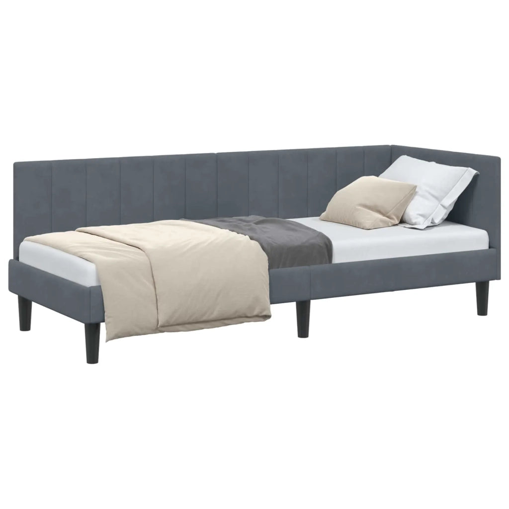 Letto singolo | Letto per adulti | Cornice del letto ad angolo Grigio scuro 80 cm x 200 cm Velluto