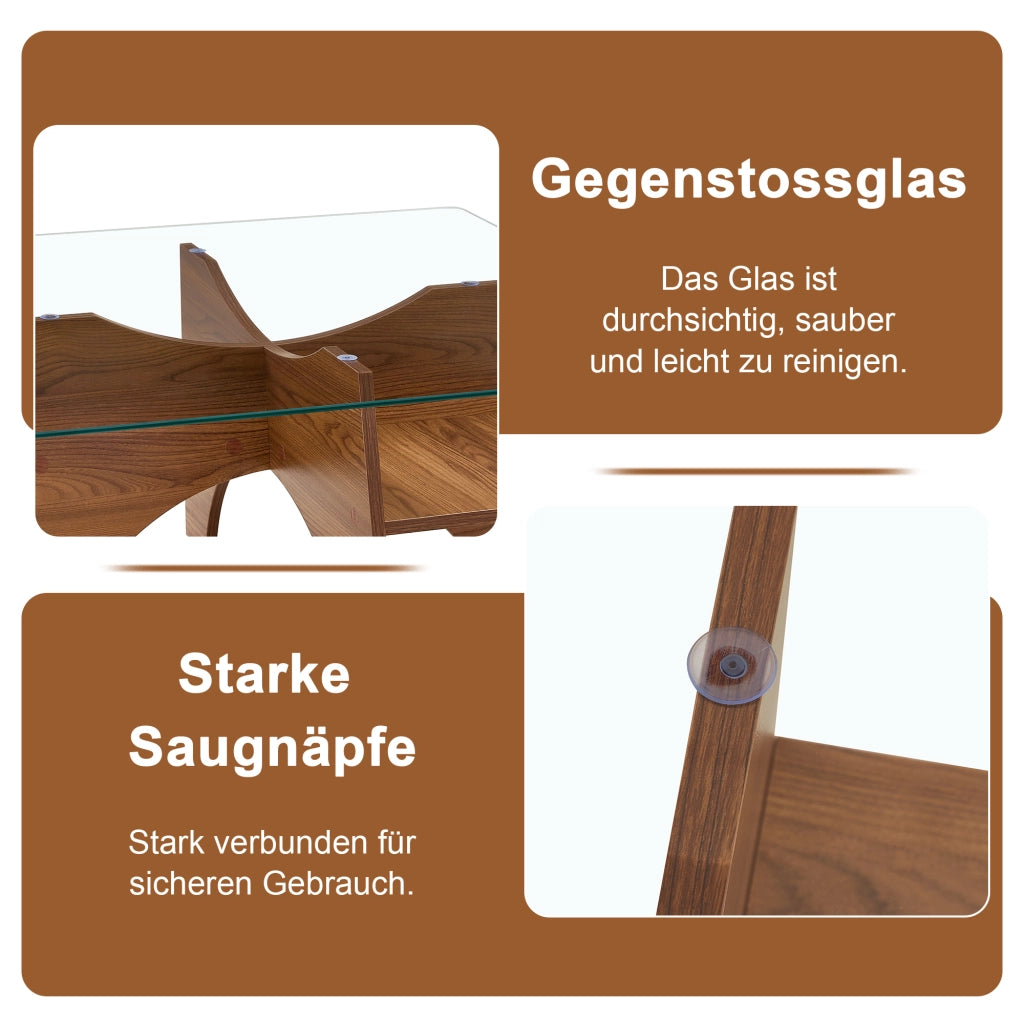 Tavolino/tavolino da caff¨¨ moderno di forma quadrata, realizzato in vetro temperato ¨C lati di 80 cm. Gambe in MDF con finitura effetto noce. Ideale pe