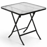 Tavolo Pieghevole Quadrato da Esterno 60x60x71cm con Struttura in Acciaio e Piano in Vetro Nero
