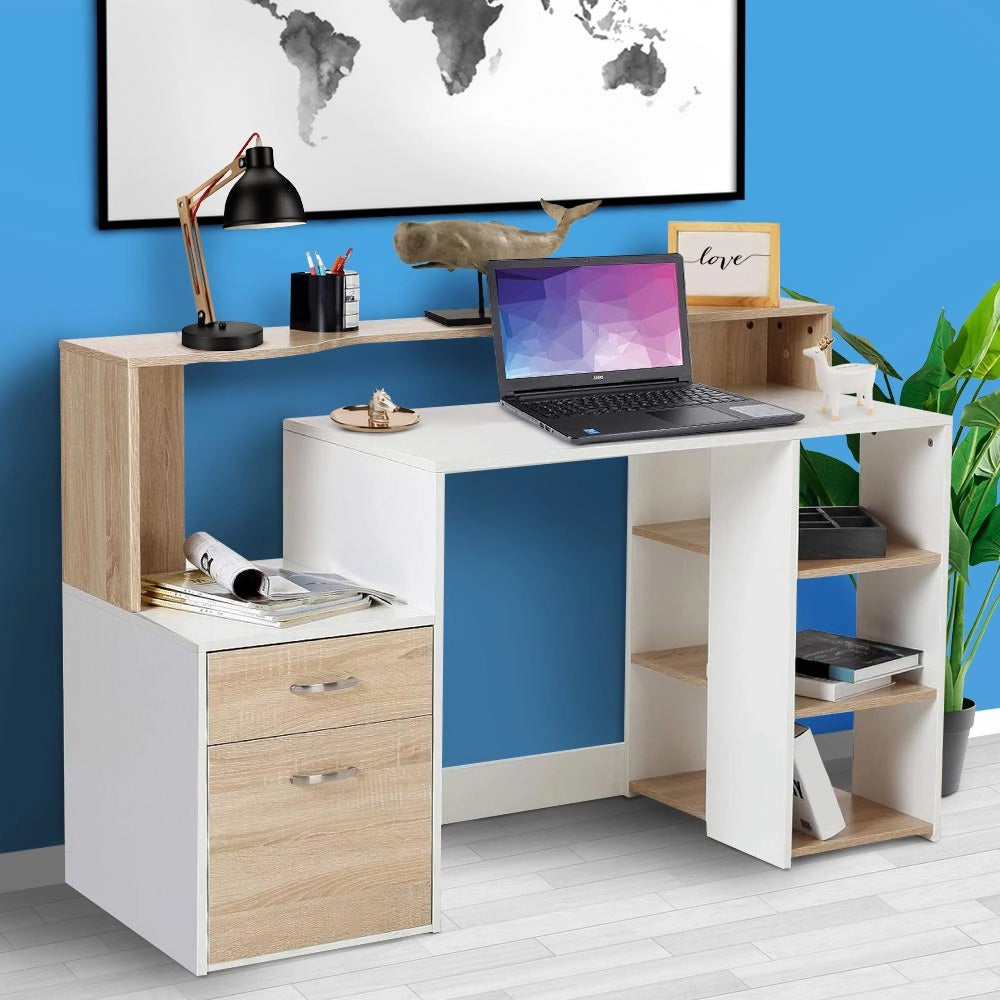 Scrivania con Cassettiera Libreria Porta Stampante Tavolo Computer Ufficio Casa Moderno