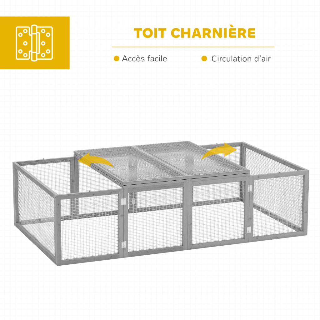 Gabbia per conigli da esterno 2 porte ¨C Xylo ¨C legno massello grigio 181x100x48 cm