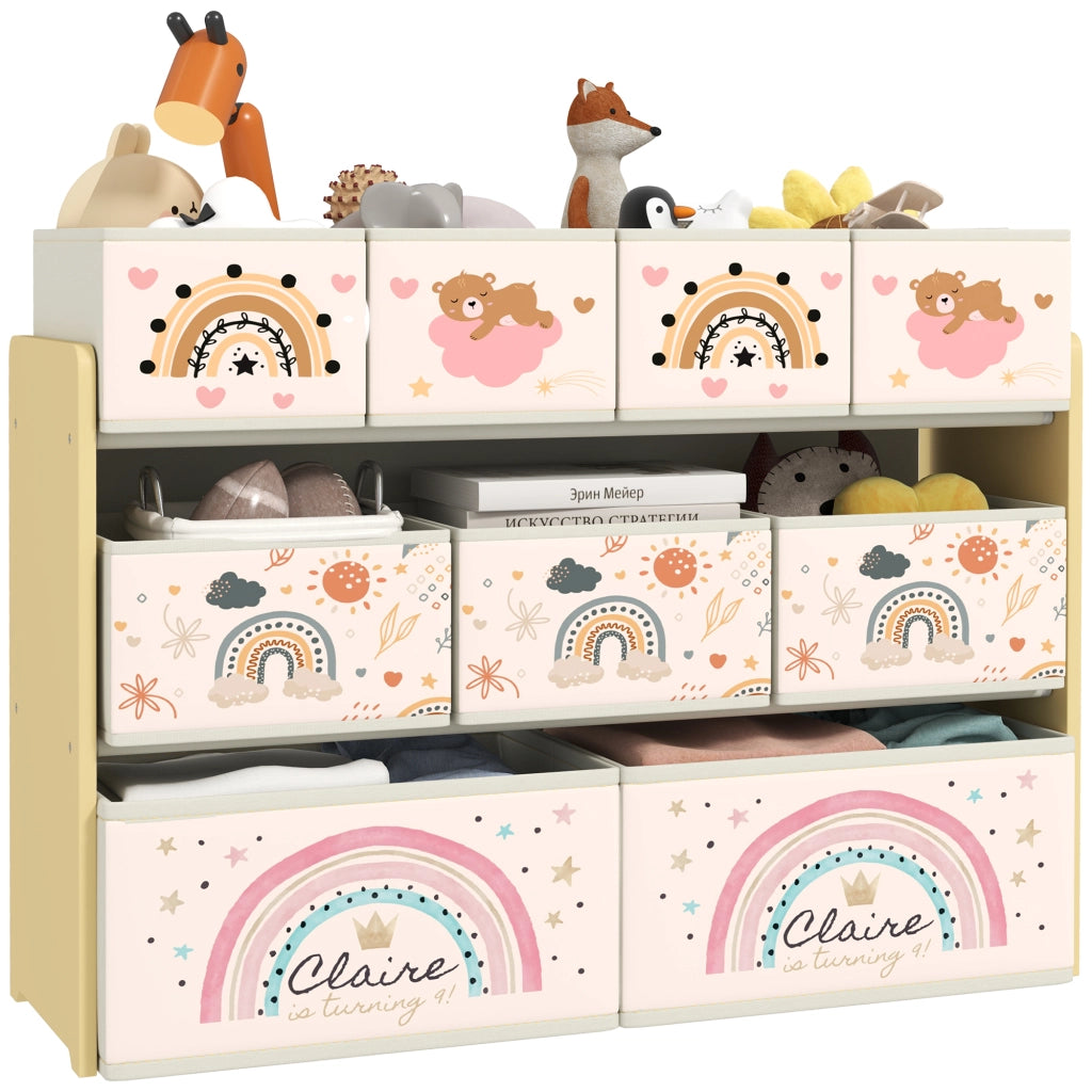 Organizzatore Giocattoli Bambini con 9 Cestini Estraibili ¨C Minimal ¨C Tessuto 93x30x70 cm Giallo
