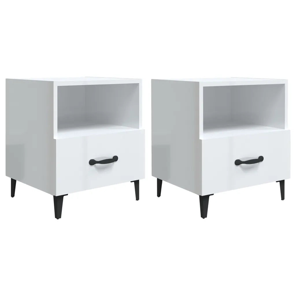 Comodini 2 pz Bianco Lucido in Legno Multistrato 812037