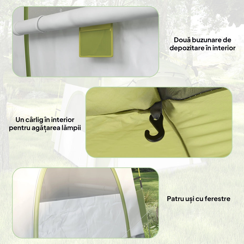 Tenda da campeggio pop-up 3 persone ¨C Xylo ¨C con 4 porte, 4 finestre e borsa per trasporto, verde e grigio