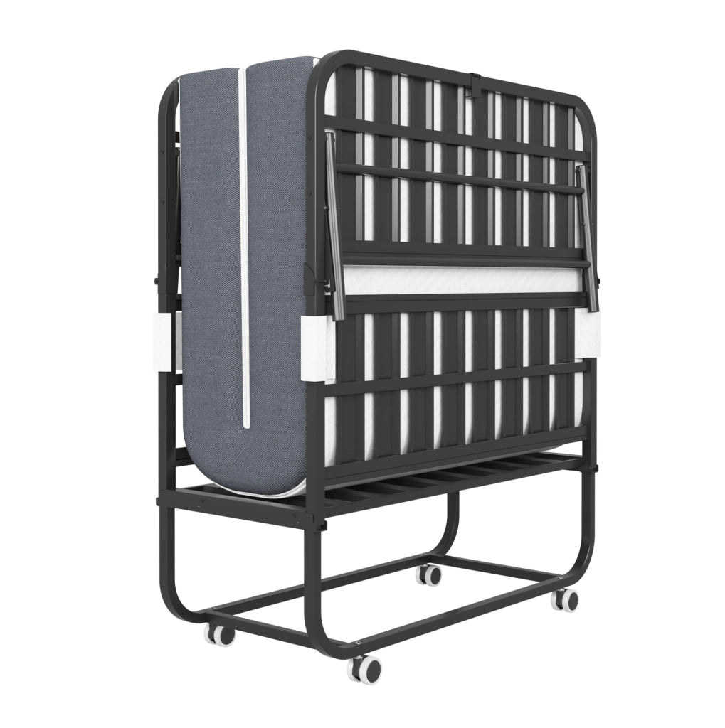 Letto pieghevole con ruote in metallo nero