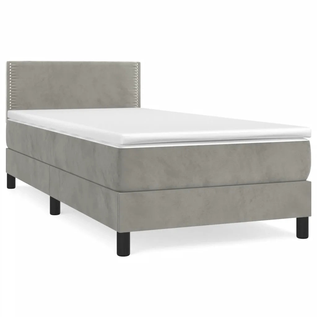 Letto singolo | Letto per adulti | Giroletto a Molle con Materasso Grigio Chiaro 100x200cm Velluto