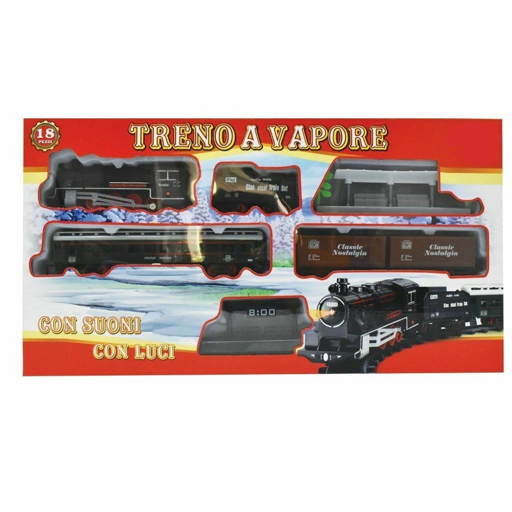 Trade Shop - Treno A Vapore Trenino Con Luci E Suoni 18 Pz. Giocattolo Gioco Bambini -