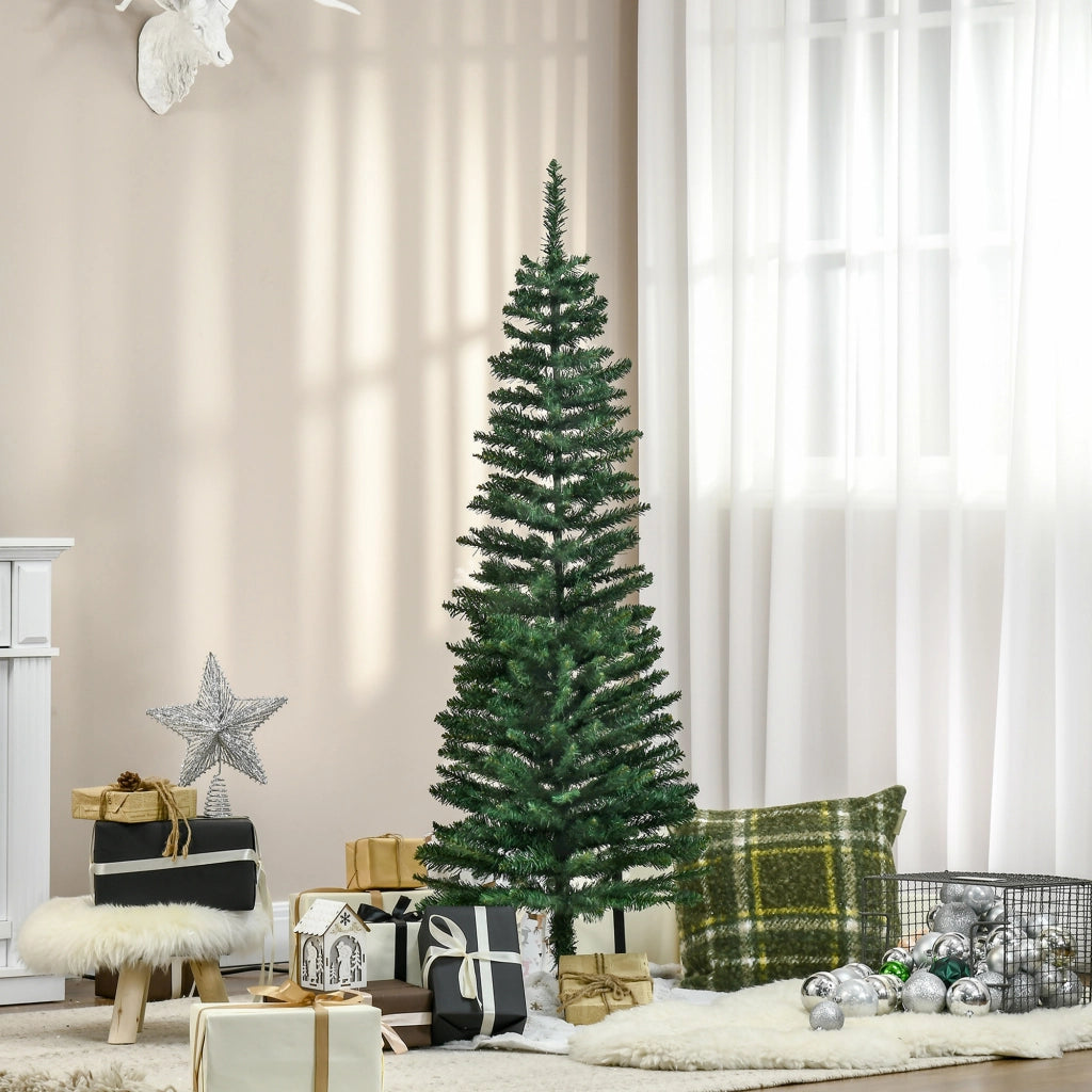 Albero di Natale Artificiale Stretto 150 cm con 294 Rami e Base Scomponibile Verde ¨C Minimal ¨C 150 cm