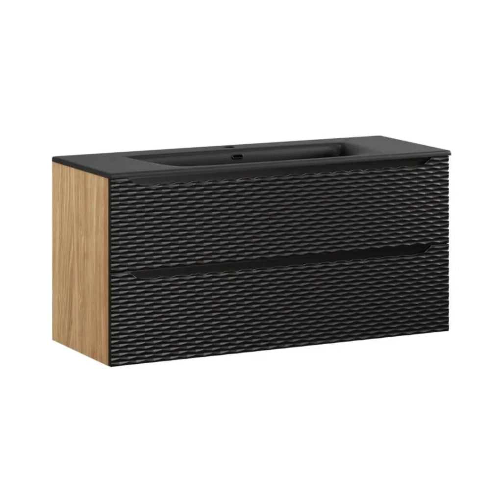 Set da bagno YOKA nero: mobile sottolavabo con cassetti 120 cm + lavabo da incasso nero