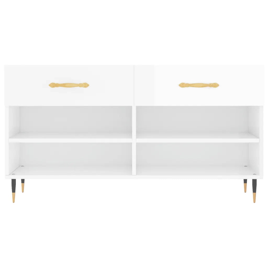 Panca Porta Scarpe Bianco Lucido 102x35x55 cm Legno Multistrato 829718