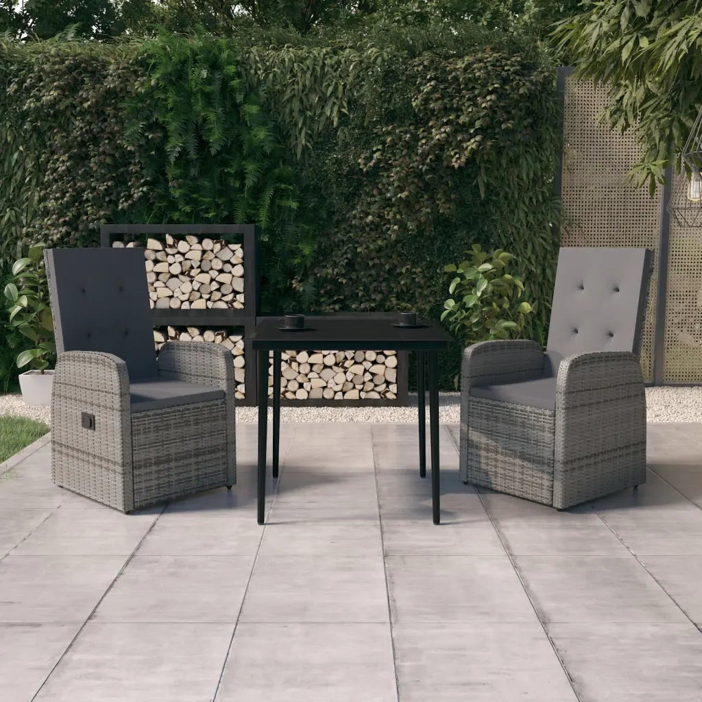 Set da Pranzo da Giardino 3 pz con Cuscini Grigio 3099485
