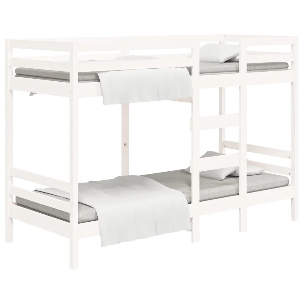 Letto a Castello Bianco 75x190 cm in Legno Massello di Pino