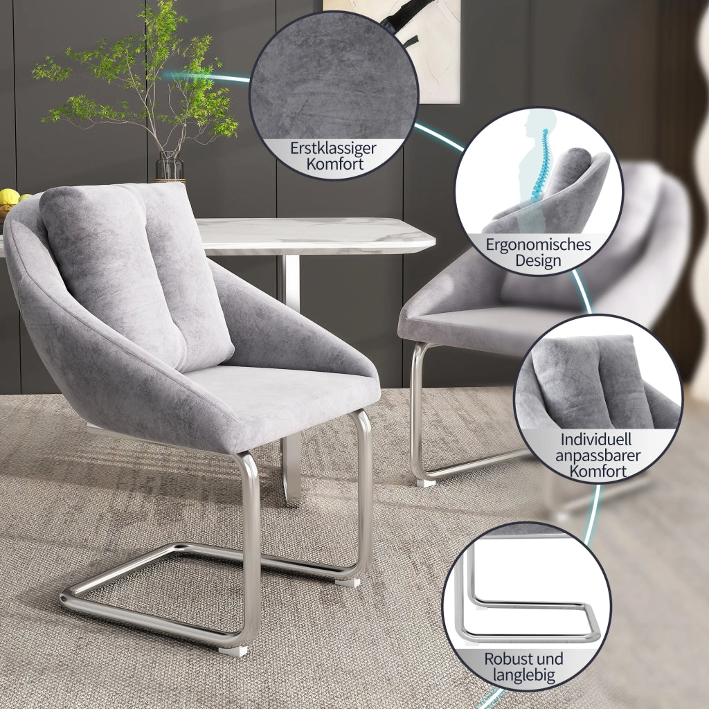 SEDIA Girevole in Velluto Grigio Set da 4 pezzi