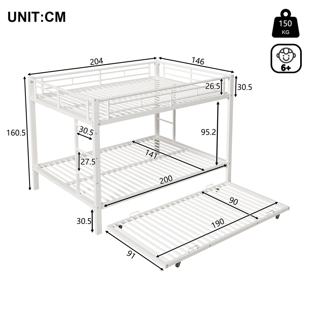 DESMIU Litto a castello 140 × 200 cm 2 posti con letto estraibile, senza materasso, in metallo, bianco