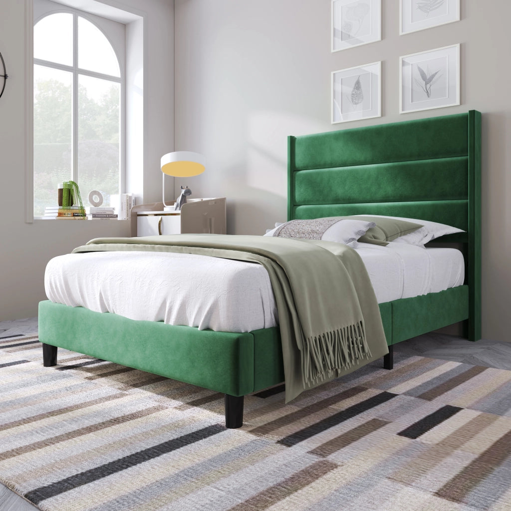 letto imbottito velluto verde 90 x 200 cm