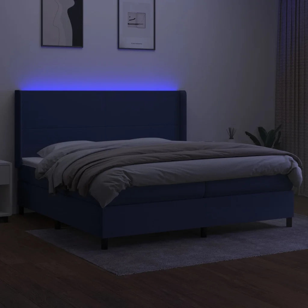 Letto a Molle Materasso e LED Blu 200x200cm in Tessuto