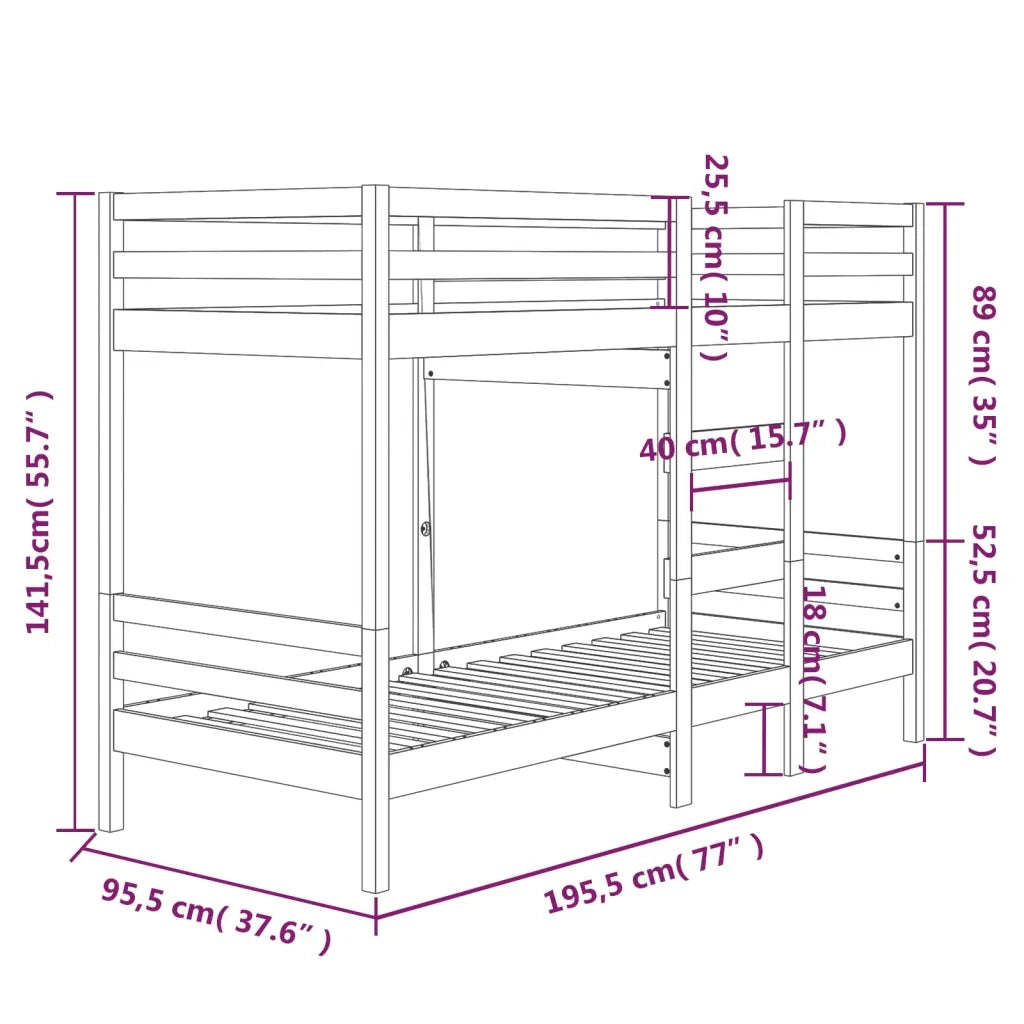 Letto a Castello senza Materasso-Struttura Letto a Castello 90x190 cm Legno di Pino 521761