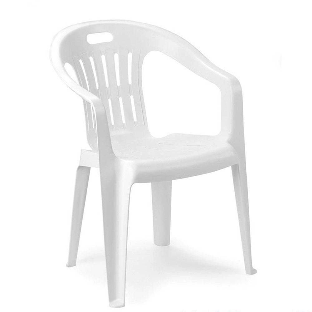 Trade Shop - Set 4pz Sedia Da Giardino Bianca Poltrona In Plastica Monoblocco Con Braccioli 862401 -