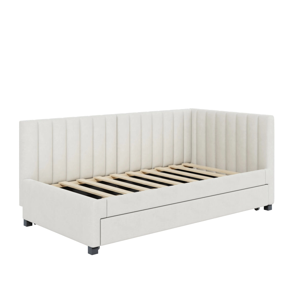 DESMIU Lit gigogne 90 × 200 cm 1 place con letto estraibile, senza materasso, in velluto beige