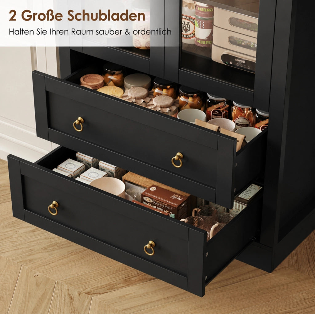 Armadio con arco 80 x 36 x 170 cm con ante in vetro e ripiani regolabili; nero