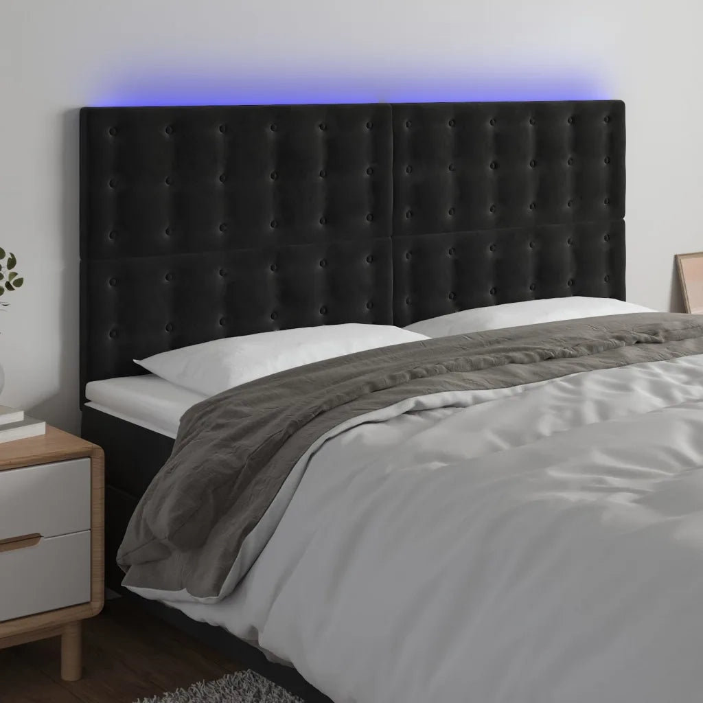 Testiera | Testata a LED Nera 160x5x118/128 cm in Velluto