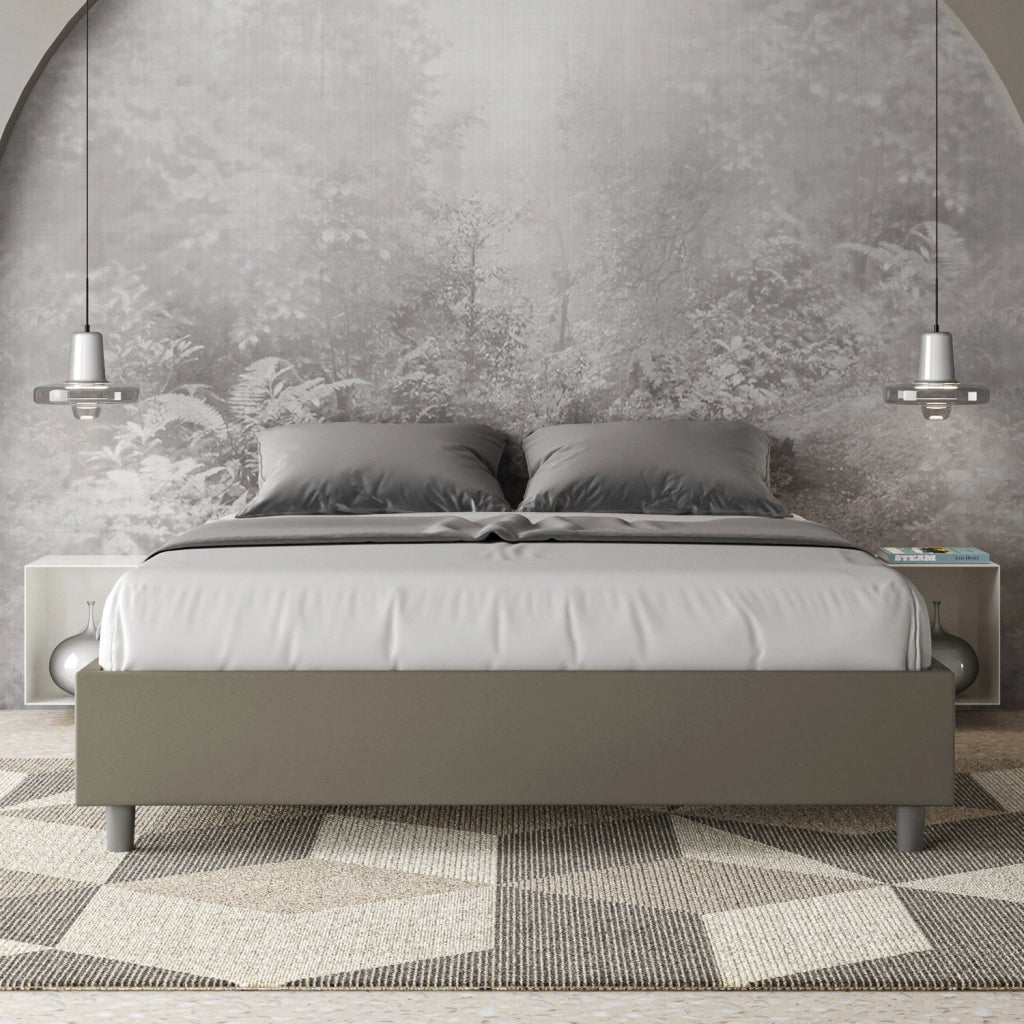 BS COM Letto matrimoniale francese con rete imbottito 140x210 similpelle cappuccino