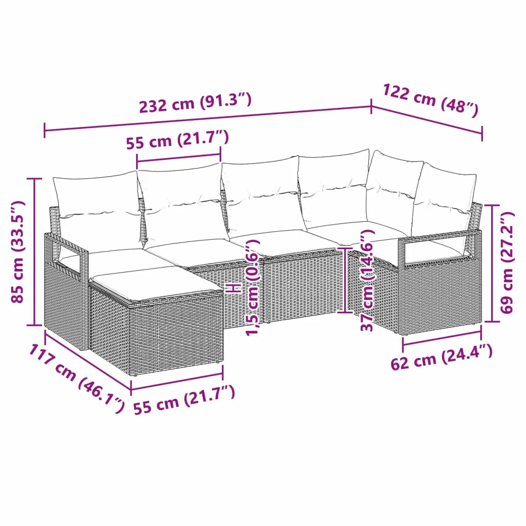 Set di divani con cuscino 6 pcs Nero polyrattan 3346456