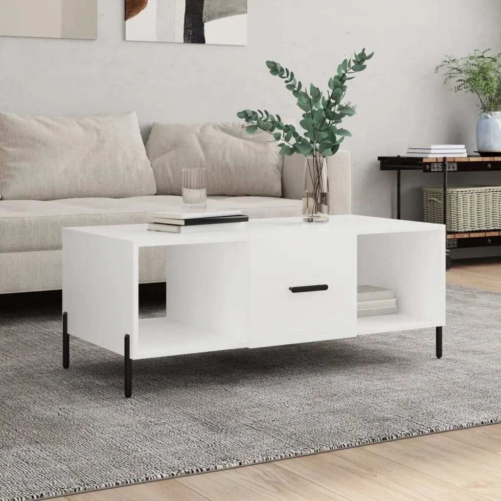 Tavolino da Salotto Bianco 102x50x40 cm in Legno Multistrato 829308