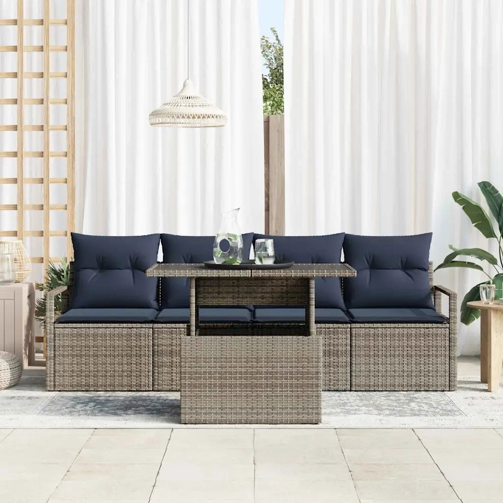 Set Divano da Giardino con cuscino 5 pcs Grigio polyrattan 3348731