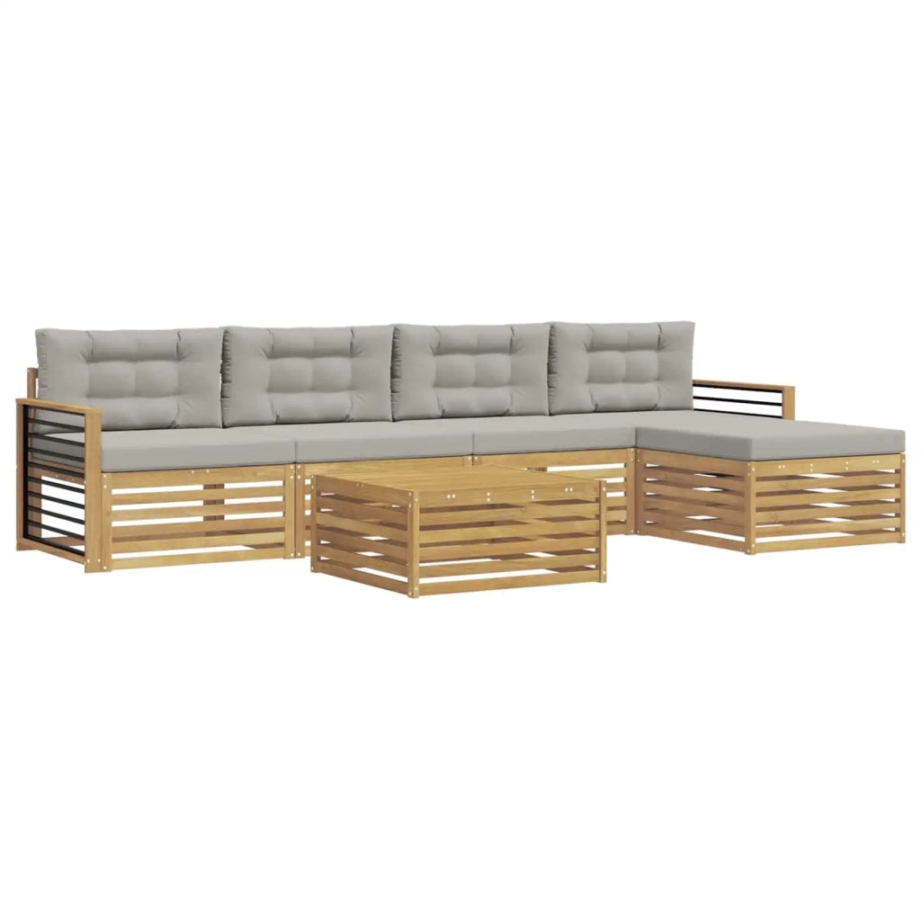 Set di divani da esterno 7 pz Bianco e Grigio Chiaro Poliestere 3390376