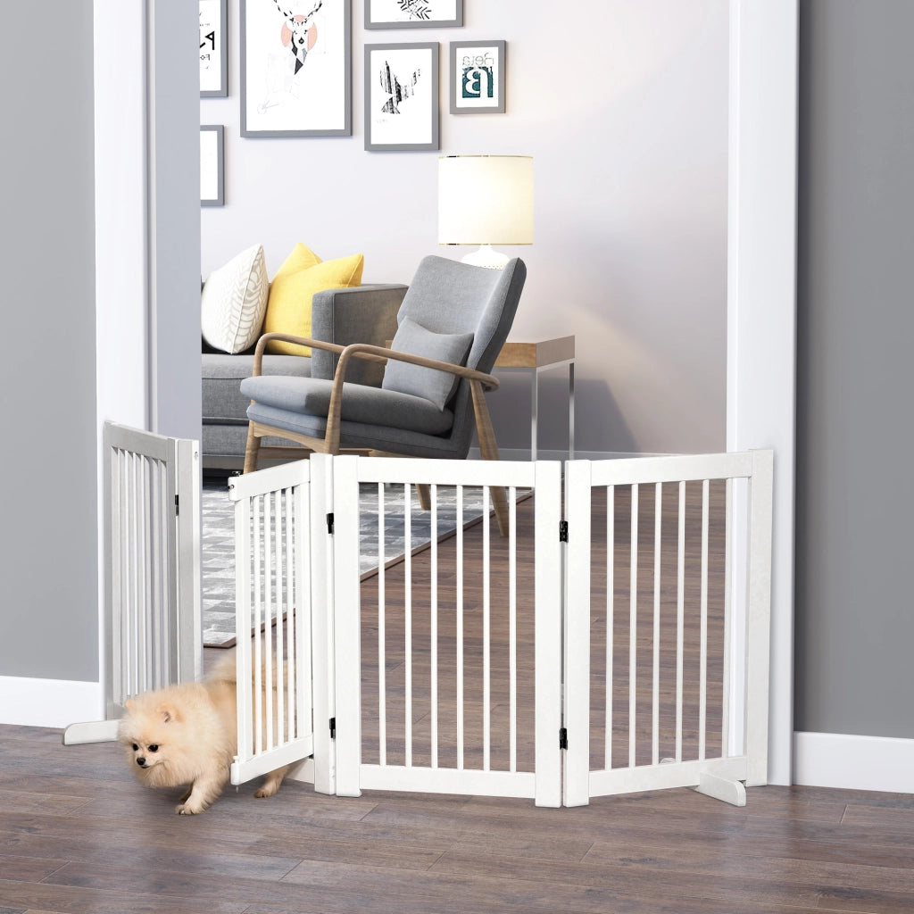 Cancello di Sicurezza per Cani ¨C Minimal ¨C 220x91 cm Bianco Legno 4 Pannelli